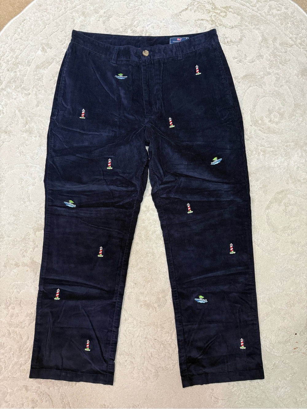 Vineyard Vines Corduroy Pants 35x30 Navy Embroidered Lighthouse Boat Preppy - Picture 2 of 7